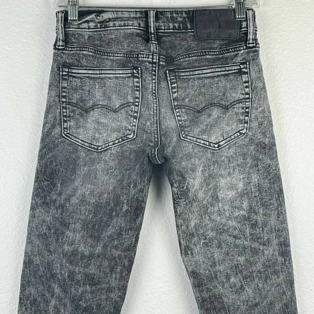 American Eagle Next Level Flex Jeans Mens 26 x 28 Distressed Acid Washed Black - Picture 6 of 10